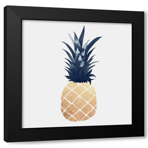 Sparkling Gold Pineapple Black Modern Wood Framed Art Print by Atelier B Art Studio