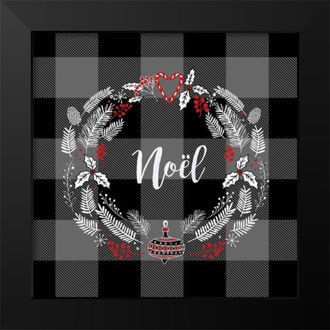 CHRISTMAS WREATH Black Modern Wood Framed Art Print by Atelier B Art Studio