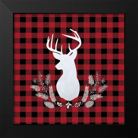 DEER PLAID Black Modern Wood Framed Art Print by Atelier B Art Studio