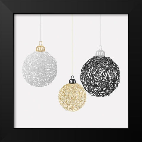 THREE CHRISTMAS BALLS Black Modern Wood Framed Art Print by Atelier B Art Studio
