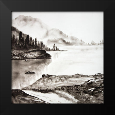 PEACEFUL LANDSCAPE Black Modern Wood Framed Art Print by Atelier B Art Studio