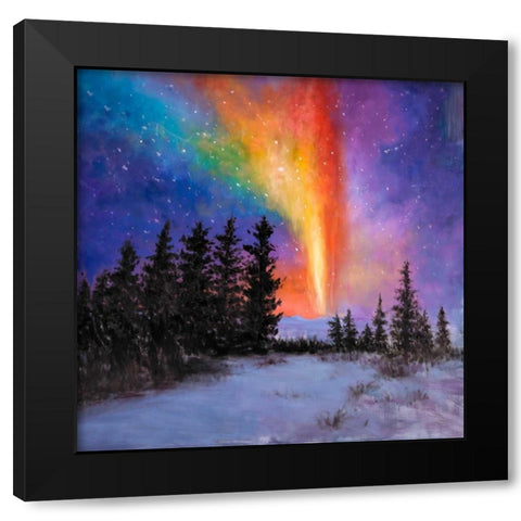 Aurora Borealis in the Forest Black Modern Wood Framed Art Print by Atelier B Art Studio