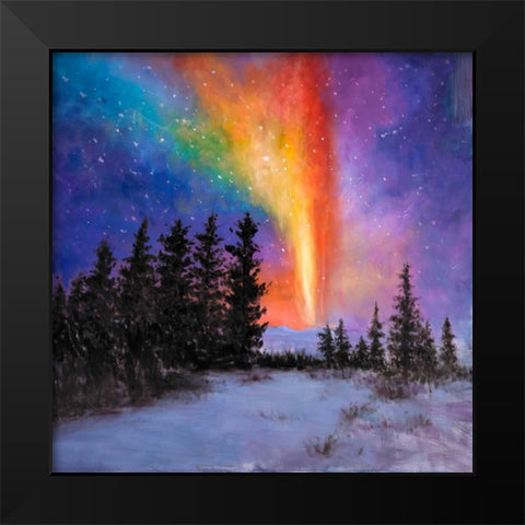 Aurora Borealis in the Forest Black Modern Wood Framed Art Print by Atelier B Art Studio