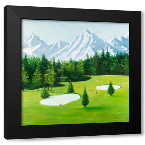 Golf Course with Mountains View Black Modern Wood Framed Art Print with Double Matting by Atelier B Art Studio