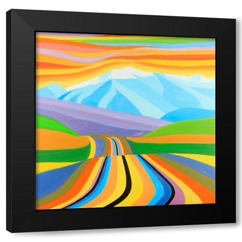 Mountain Road Multicolored Black Modern Wood Framed Art Print with Double Matting by Atelier B Art Studio