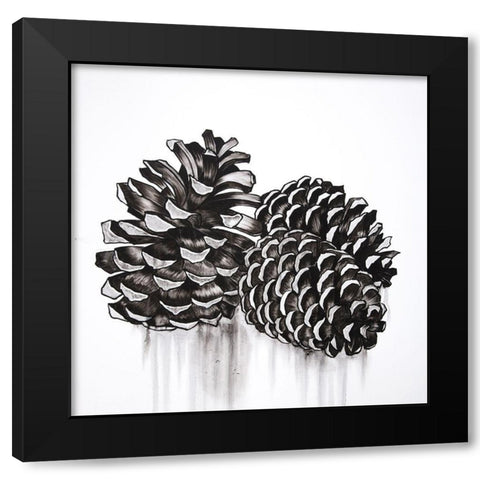 THREE SMALL PINE CONES Black Modern Wood Framed Art Print with Double Matting by Atelier B Art Studio
