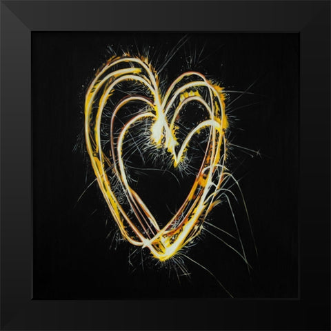 FIREWORKS HEART Black Modern Wood Framed Art Print by Atelier B Art Studio