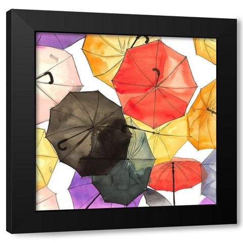 SUSPENDED UMBRELLAS Black Modern Wood Framed Art Print with Double Matting by Atelier B Art Studio