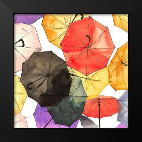 SUSPENDED UMBRELLAS Black Modern Wood Framed Art Print by Atelier B Art Studio