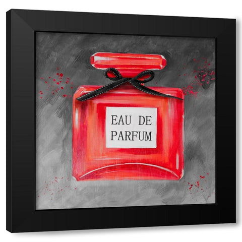 PERFUME RED BOTTLE Black Modern Wood Framed Art Print by Atelier B Art Studio