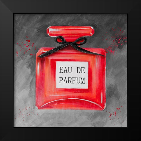 PERFUME RED BOTTLE Black Modern Wood Framed Art Print by Atelier B Art Studio