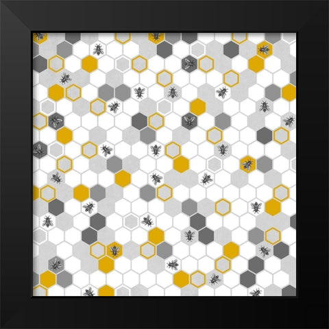 BEEHIVE PATTERN Black Modern Wood Framed Art Print by Atelier B Art Studio