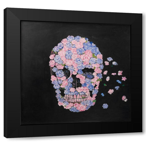 FLOWER SKULL Black Modern Wood Framed Art Print with Double Matting by Atelier B Art Studio