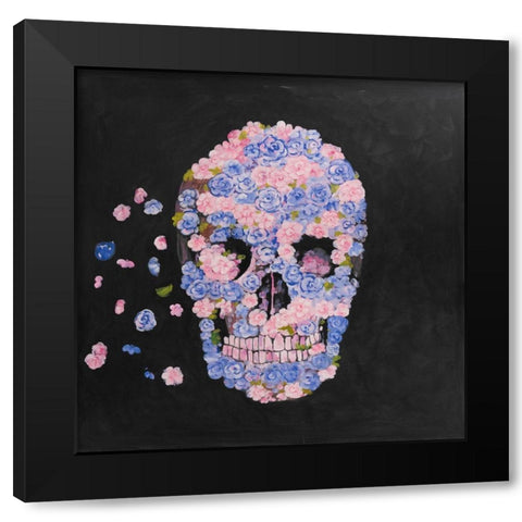 SKULL OF FLOWERS IN FLIGHT Black Modern Wood Framed Art Print with Double Matting by Atelier B Art Studio