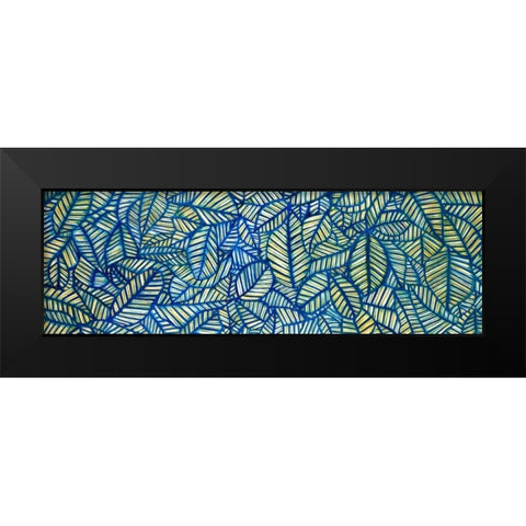 Blue Leaf Patterns Black Modern Wood Framed Art Print by Atelier B Art Studio