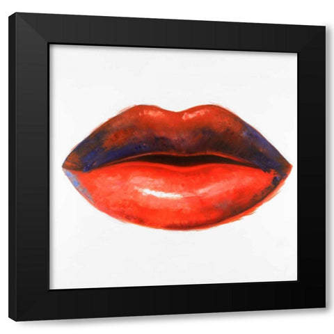 Red Lipstick Black Modern Wood Framed Art Print by Atelier B Art Studio