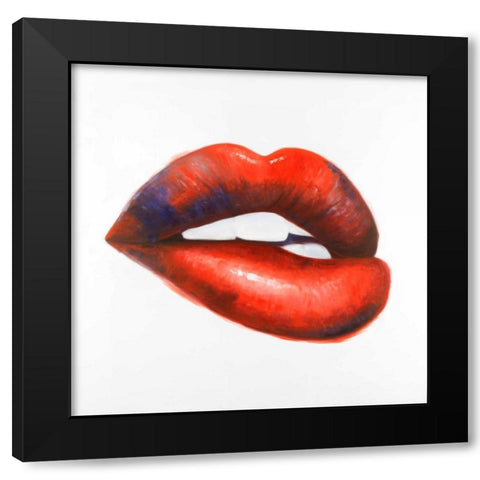 Beautiful Red Mouth Black Modern Wood Framed Art Print with Double Matting by Atelier B Art Studio