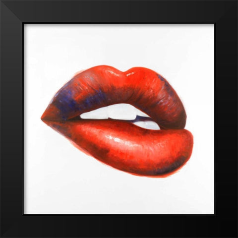 Beautiful Red Mouth Black Modern Wood Framed Art Print by Atelier B Art Studio