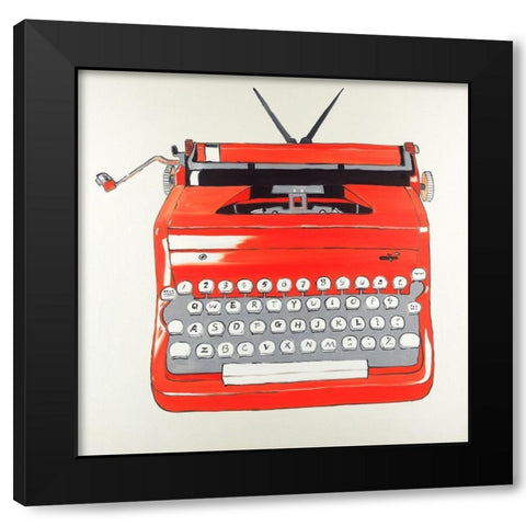 Red Typewritter Machine Black Modern Wood Framed Art Print by Atelier B Art Studio