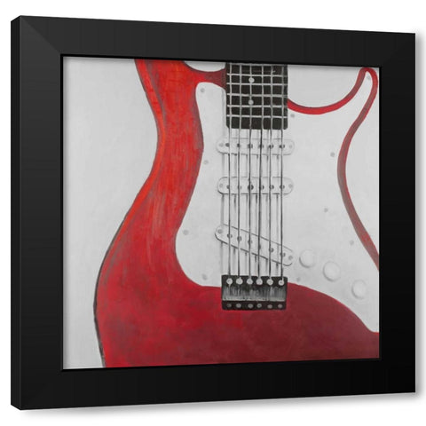 Red Electric Guitar Black Modern Wood Framed Art Print by Atelier B Art Studio
