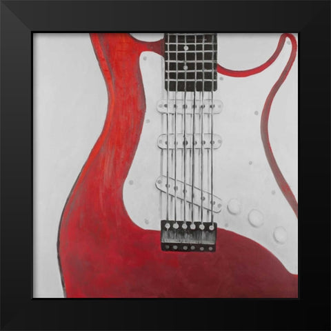 Red Electric Guitar Black Modern Wood Framed Art Print by Atelier B Art Studio