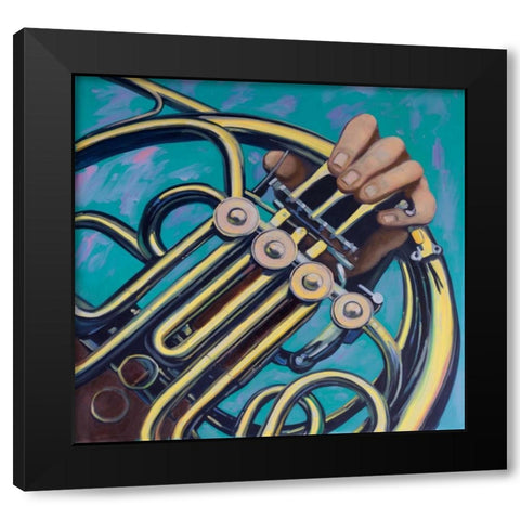 Musicien with French Horn Black Modern Wood Framed Art Print by Atelier B Art Studio