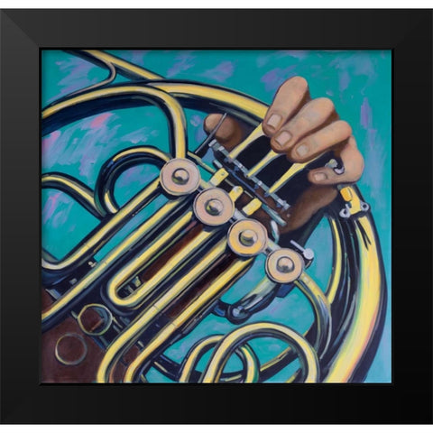 Musicien with French Horn Black Modern Wood Framed Art Print by Atelier B Art Studio
