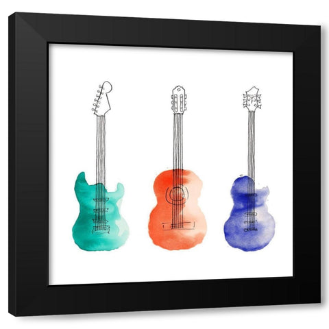 THREE GUITARS Black Modern Wood Framed Art Print with Double Matting by Atelier B Art Studio