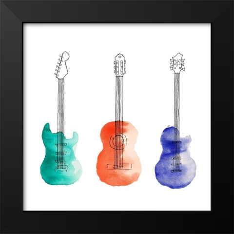 THREE GUITARS Black Modern Wood Framed Art Print by Atelier B Art Studio