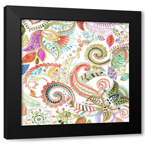 WATERCOLOR PAISLEY FLORAL Black Modern Wood Framed Art Print by Atelier B Art Studio