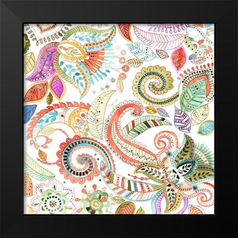 WATERCOLOR PAISLEY FLORAL Black Modern Wood Framed Art Print by Atelier B Art Studio