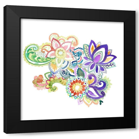 PAISLEY WATERCOLOR Black Modern Wood Framed Art Print with Double Matting by Atelier B Art Studio
