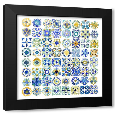 WATERCOLOR TRADITIONAL MOROCCAN TILES Black Modern Wood Framed Art Print with Double Matting by Atelier B Art Studio