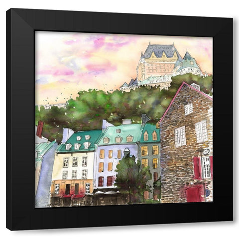 CHâTEAU FRONTENAC IN THE PETIT CHAMPLAIN Black Modern Wood Framed Art Print with Double Matting by Atelier B Art Studio