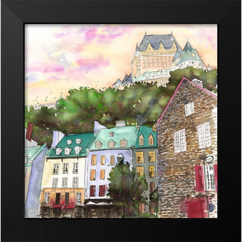 CHâTEAU FRONTENAC IN THE PETIT CHAMPLAIN Black Modern Wood Framed Art Print by Atelier B Art Studio
