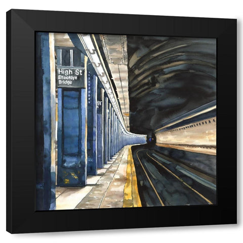 NEW-YORK SUBWAY Black Modern Wood Framed Art Print with Double Matting by Atelier B Art Studio