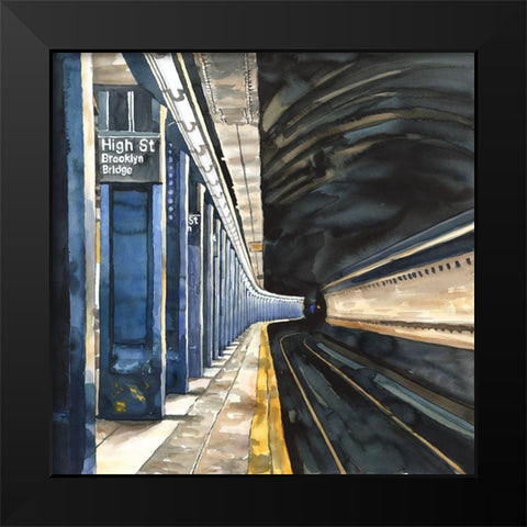 NEW-YORK SUBWAY Black Modern Wood Framed Art Print by Atelier B Art Studio