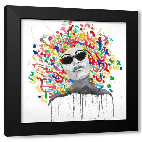 WOMAN STREET ART POP Black Modern Wood Framed Art Print with Double Matting by Atelier B Art Studio