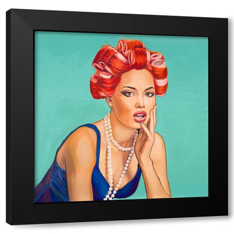 PIN UP GIRL WITH CURLERS Black Modern Wood Framed Art Print with Double Matting by Atelier B Art Studio