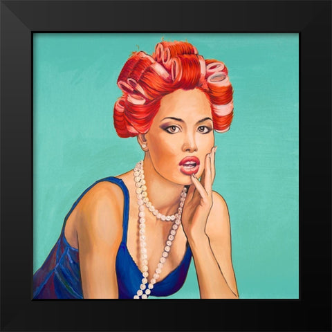 PIN UP GIRL WITH CURLERS Black Modern Wood Framed Art Print by Atelier B Art Studio