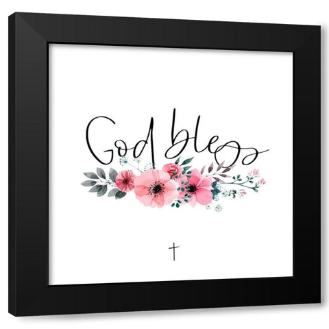 GOD BLESS Black Modern Wood Framed Art Print with Double Matting by Atelier B Art Studio