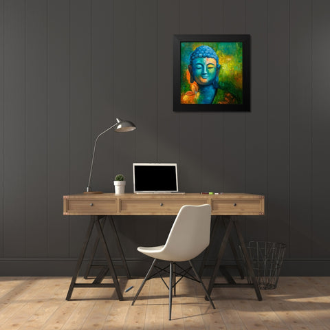BLISSFUL BUDDHA Black Modern Wood Framed Art Print by Atelier B Art Studio
