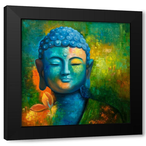 BLISSFUL BUDDHA Black Modern Wood Framed Art Print with Double Matting by Atelier B Art Studio
