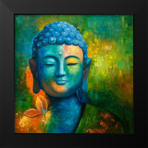 BLISSFUL BUDDHA Black Modern Wood Framed Art Print by Atelier B Art Studio