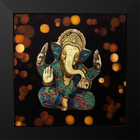 GANESH Black Modern Wood Framed Art Print by Atelier B Art Studio