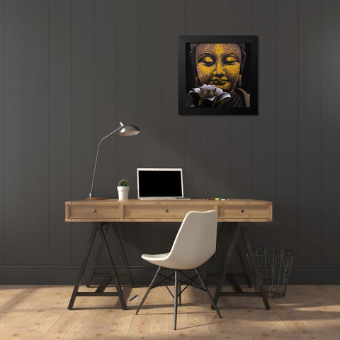 THE ETERNAL SMILE OF BUDDHA AND HIS LOTUS Black Modern Wood Framed Art Print by Atelier B Art Studio
