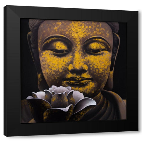 THE ETERNAL SMILE OF BUDDHA AND HIS LOTUS Black Modern Wood Framed Art Print by Atelier B Art Studio
