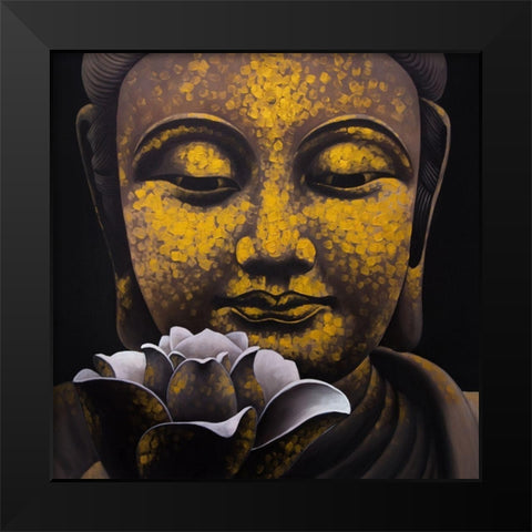 THE ETERNAL SMILE OF BUDDHA AND HIS LOTUS Black Modern Wood Framed Art Print by Atelier B Art Studio
