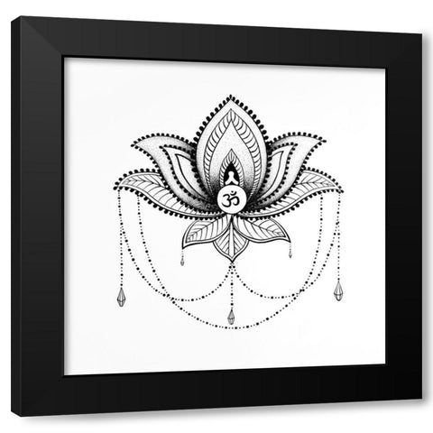 ETHNIC LOTUS ORNAMENT Black Modern Wood Framed Art Print with Double Matting by Atelier B Art Studio