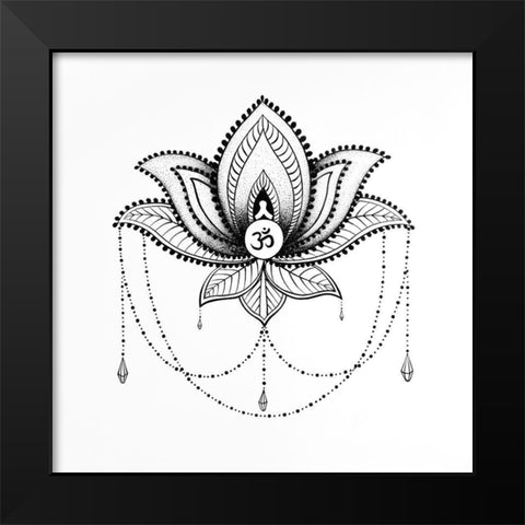 ETHNIC LOTUS ORNAMENT Black Modern Wood Framed Art Print by Atelier B Art Studio